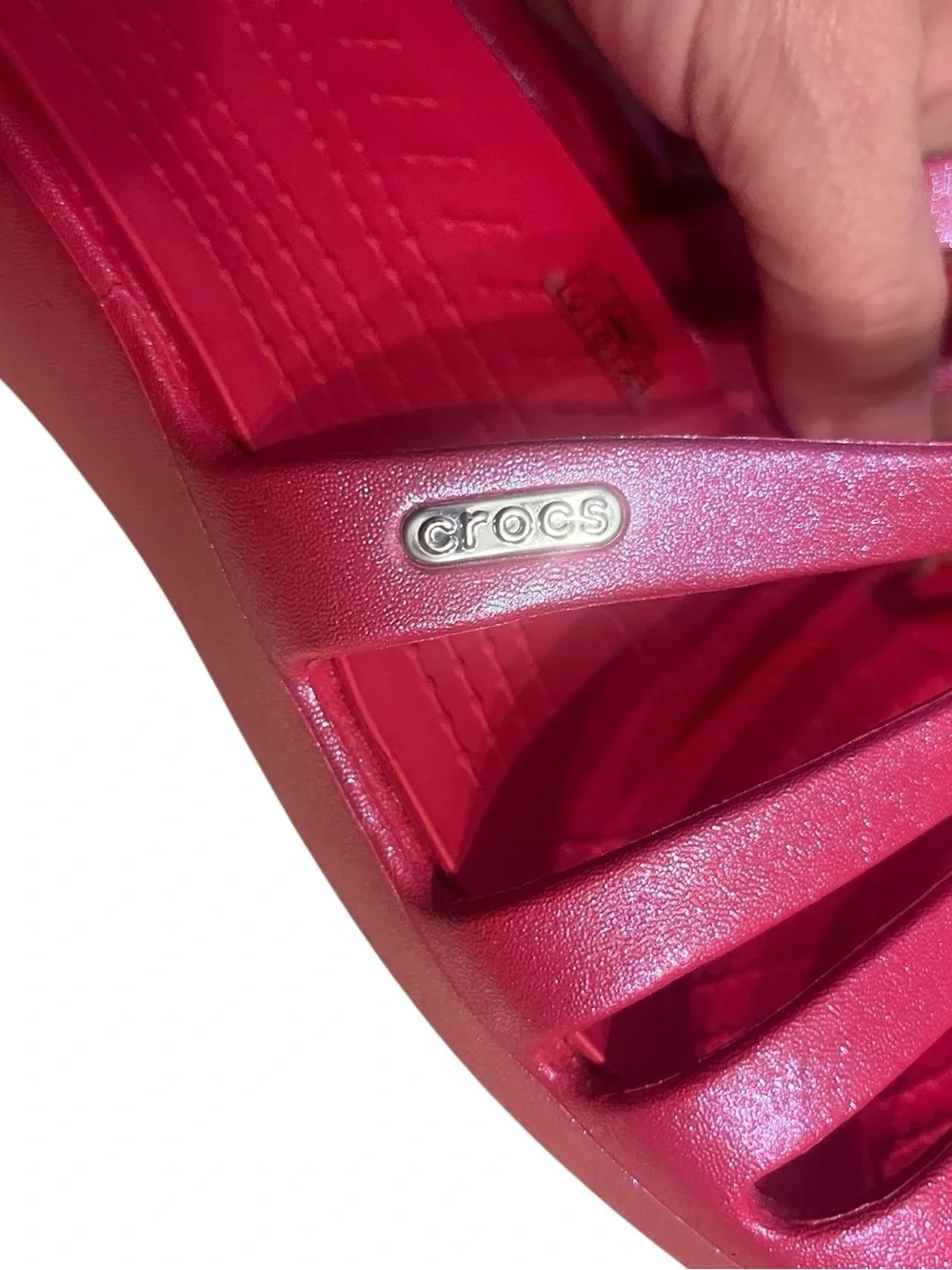 CROCS Rhonda Shimmery Hot Pink Multi-Strap Slide Sandals Sz 10